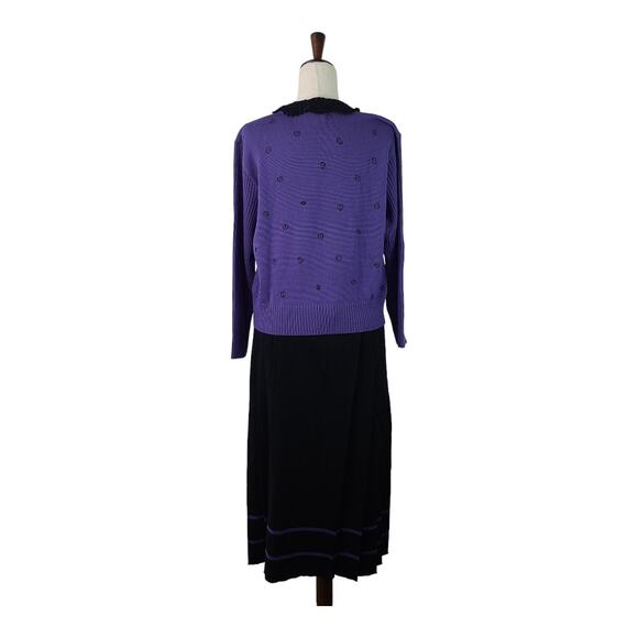 Lancetti Italy Purple Black Vintage Wool 2 Piece Sweater & Skirt Set 10 12 - Picture 3 of 6